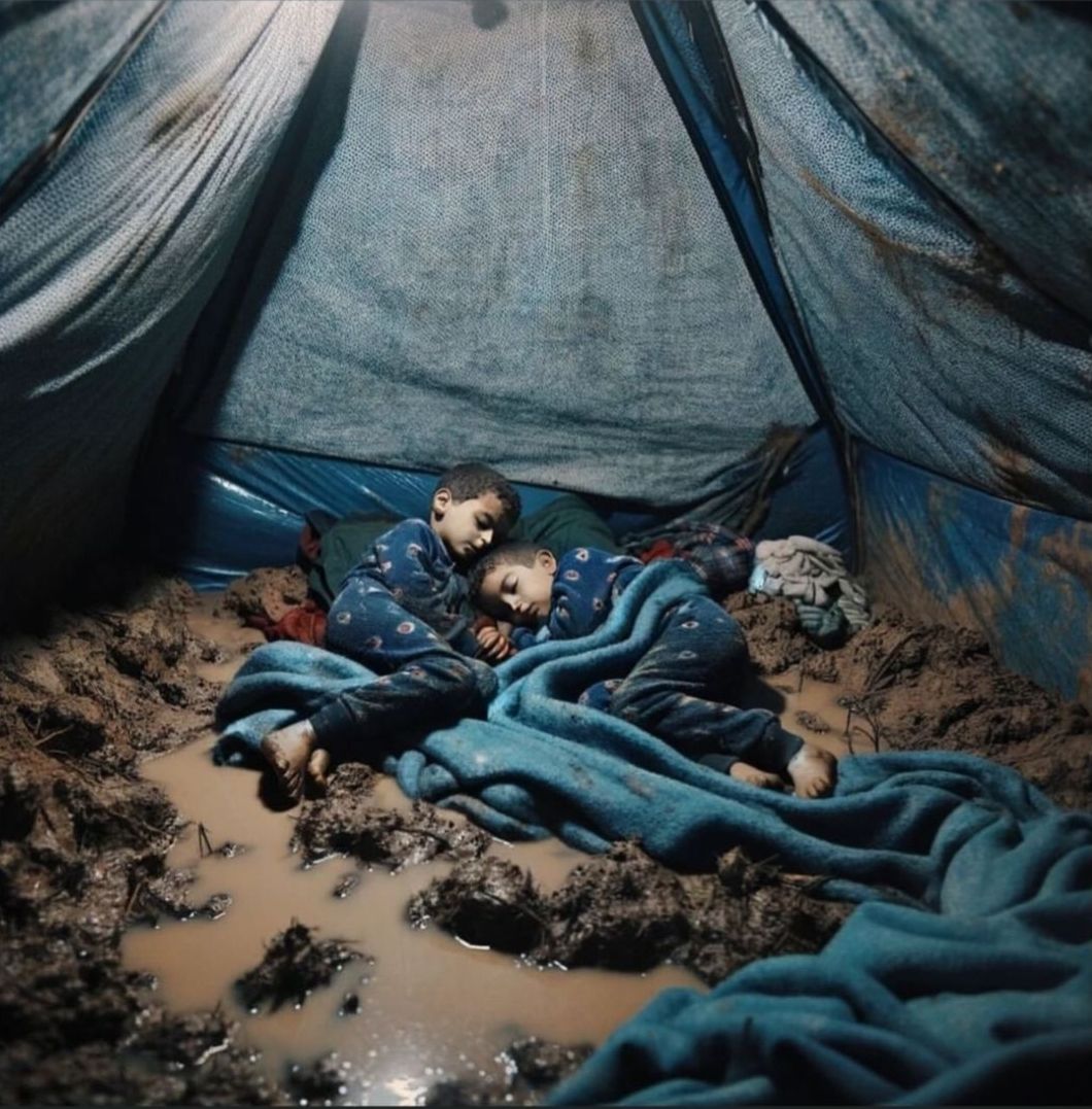 أطفال غزة ينامون في خيام أغرقتها الأمطار